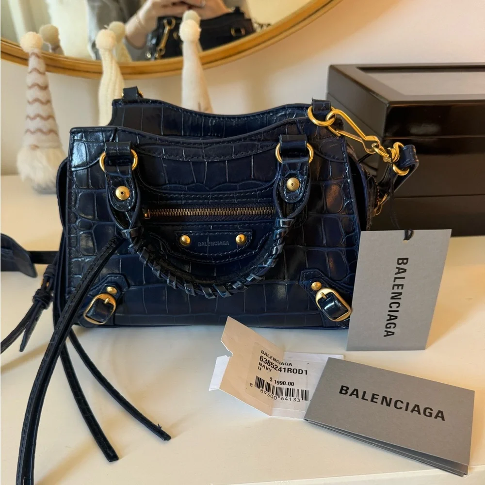 Balenciaga Neo Classic Mini Croc Embossed Bag - Picture 2 of 5